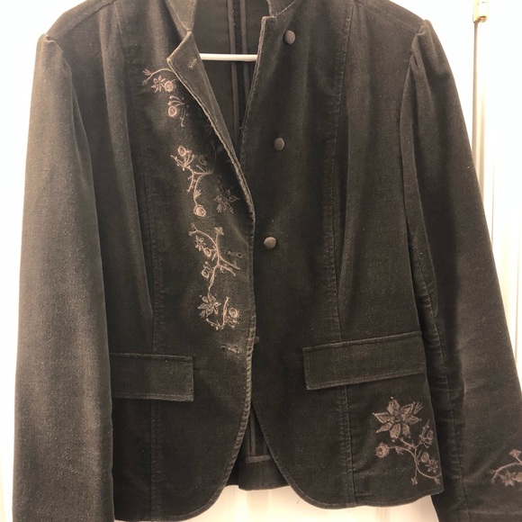 Floral Embroidered Brown Velvet Blazer - Picture 1 of 4